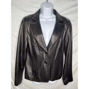 Worthington Black Lambskin Leather Jacket Lined Button Up Womens Size Medium